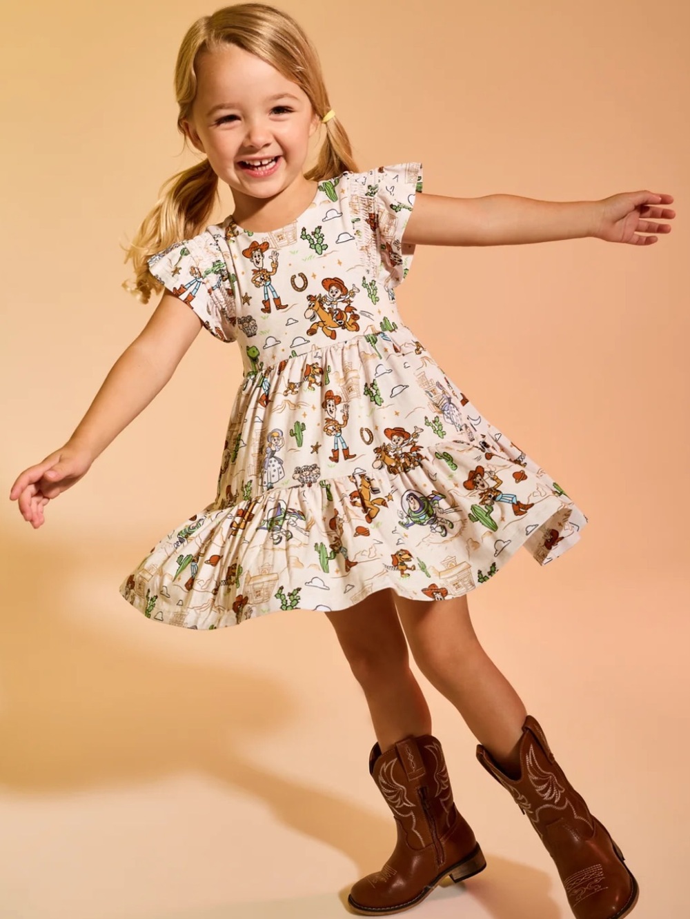 Little Sleepies Toy Story Cream Western Print Flutter Dress